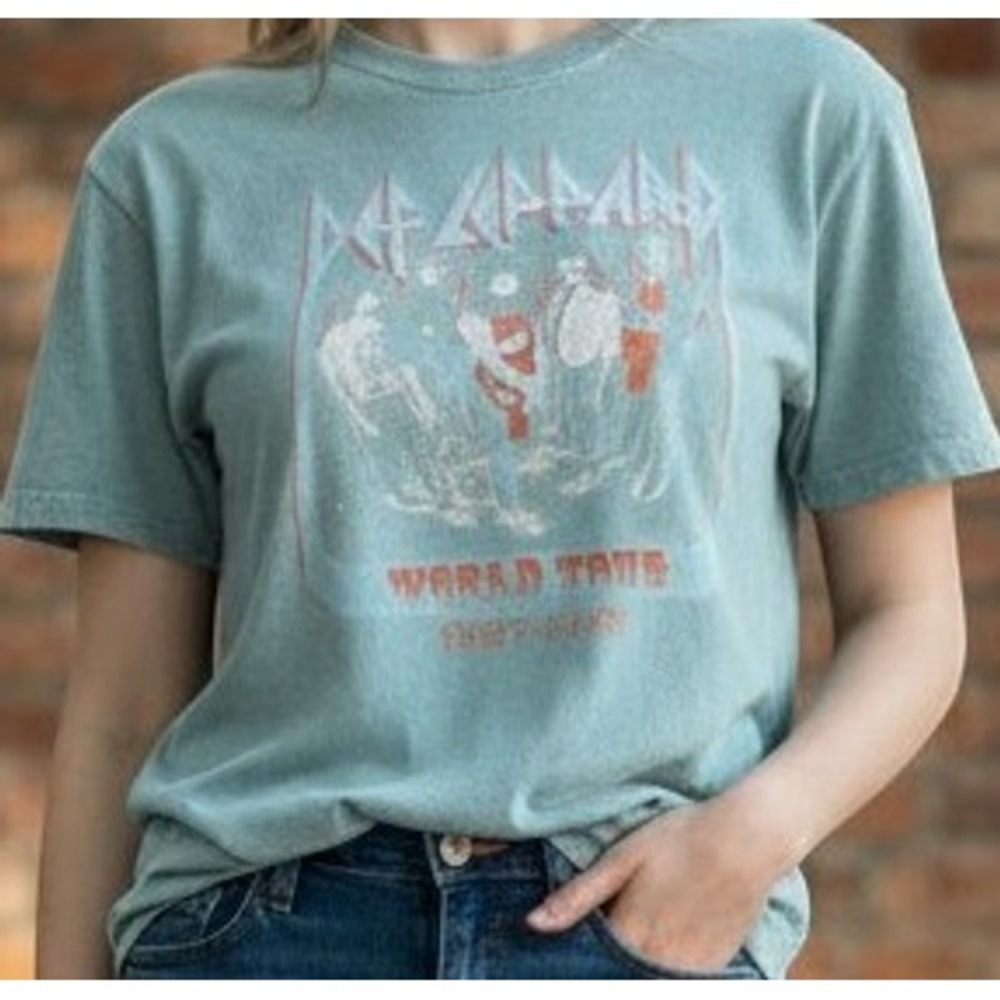 Def Leppard World Tour 1987-1988 Vintage T-Shirt‎ Blue Distressed Rock thrashed